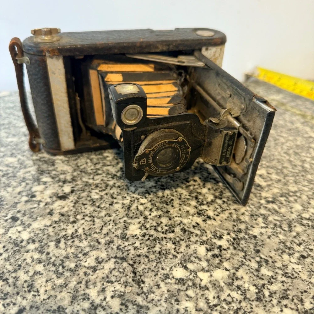 Kodak Vintage No. 1 Autographic Kodak Jr. Folding Camera Black Leather Metal